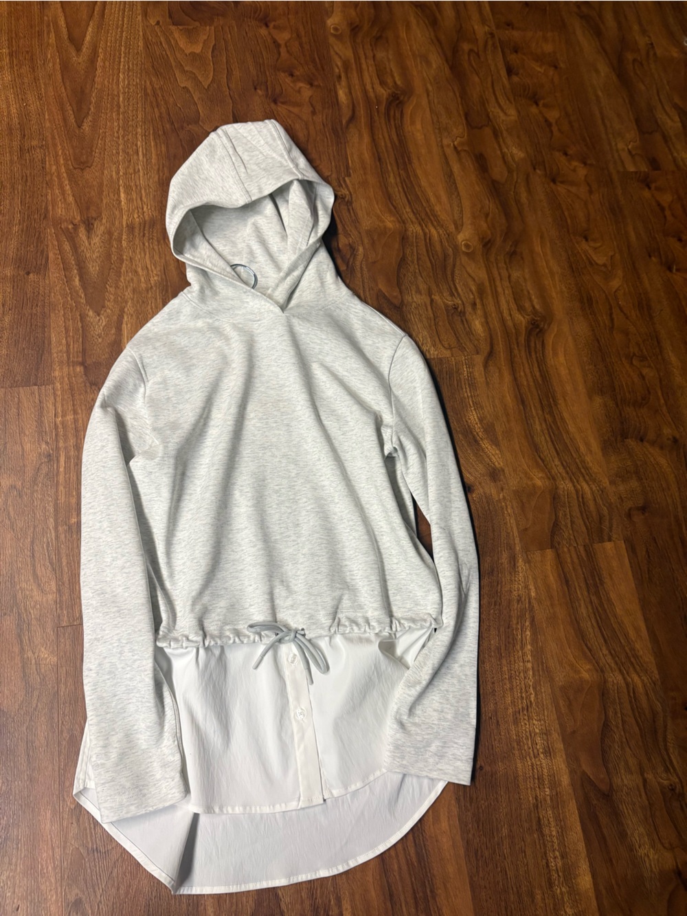 Athleta Light Gray Hooded Pullover with White Shirttail Hem